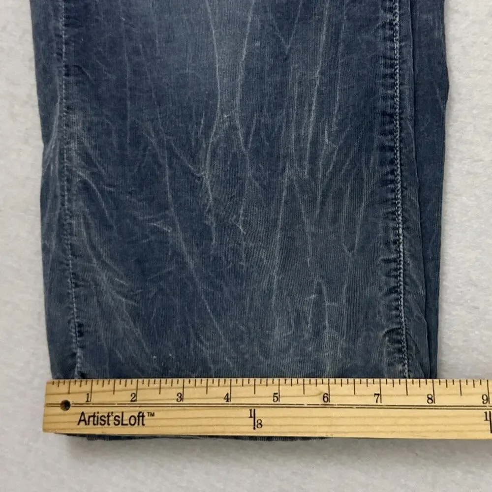 True Religion Jeans Mens 38 Blue Micro Corduroy Ricky Flaps Relaxed Straight VTG